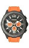Brushed Fossil Men Black Ion-Plated Chronograph Orange Rubber Strap Watch # CH2540