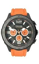 Fossil Men's Brushed Black Ion-Plated Chronograph Orange Rubber Strap Watch #CH2540