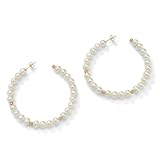 10K Gold Cultured Pearl Hoop Pierced Earrings