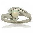 Trillion Created Opal & Diamond Diamond Bypass Ring in Solid 10K White Gold