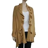 CAMEL BEIGE KNIT RUFFLE PONCHO SHAWL CLOAK WRAP CAPE