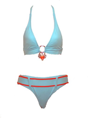 Becca Blue Hipster Halter Bikini W/Dangling Charms S