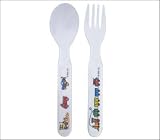 Fork Spoon Set Baby Cie Transportation: Les Transports RED Melamine Colorful melamine dinnerware with wording