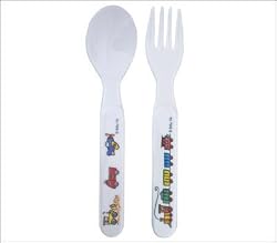 Fork Spoon Set Baby Cie Transportation: Les Transports RED Melamine Colorful melamine dinnerware with wording