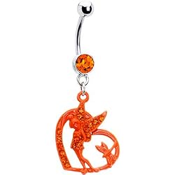 Orange Gem Hollow Heart Fairy Belly Ring