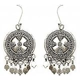 Girl Gift - Dangle Fashion Earrings Sterling Silver Hand Engraved Indian Style 2 inches (ers185)