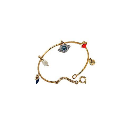 Juicy Couture - Good Lucky Amulets Charm (Evil Eye - Horn - Pyramid - Pearl) - Gold Plated Bracelet