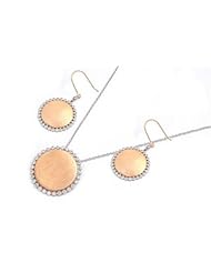31mm FLAT-ROUND Stone Rose Gold Tone Sterling Silver CZ Pendant/Chain/Earring COMBO Set (17 Inches, FINE ITALIAN .925 STERLING SILVER)