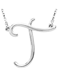 Clevereves Silver Fashion Script Initial Necklace Sterling Silver T 16"