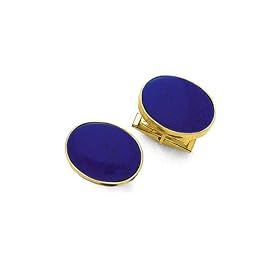 Solid 14k Gold Oval Lapis Cufflinks by 