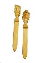 Christmas Gifts for Men & Women A Beautiful Set of 2 Handmade Wooden Paper Cutters with Intricate Carvings of an Elephant and a Lord Ganesha on the Handle