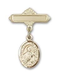 14K Gold Baby Badge with St. Martin de Porres Charm and Polished Badge Pin