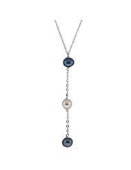 16" With 1.5" Extender 3 Multi-Color Freshwater Pearl Sterling Silver Pendant