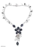 Moonstone and obsidian necklace, 'Snowflakes' 0.4 W 18.1 L