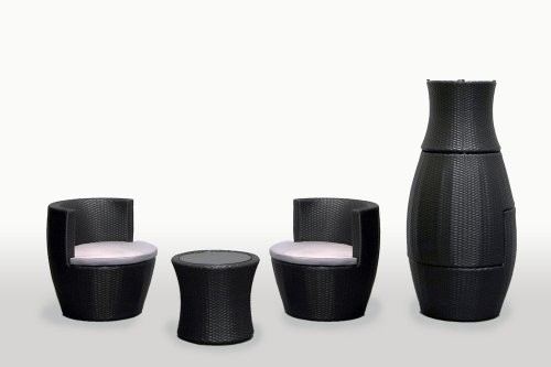 3 Piece Stackable All Weather Modern Outdoor Balcony Patio Furniture Set with Tan Color Cushions and Dark Grey Resin Wicker - Model S3