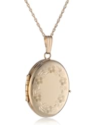 14k Yellow Gold Engraved Oval 4-Picture Locket, 20"