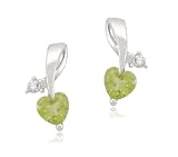 10k White Gold Heart Peridot Diamond Earrings (0.01 cttw, I-J Color, I2-3 Clarity)