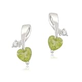 10k White Gold Heart Peridot Diamond Earrings (0.01 cttw, I-J Color, I2-3 Clarity)