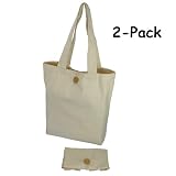 Organic Cotton Folding Tote with Closure - Natural (2 Pack)