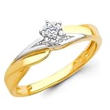 14K Yellow and White 2 Two Tone Gold Women's Round-cut Diamond Wedding Engagement Ring Band (0.08 CTW., G-H Color, SI1-2 Clarity)