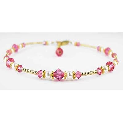 Rose -October Beaded Anklets: Swarovski Crystal Birthstone Jewelry. Adjustable 14K Gold Filled Ankle Bracelets
