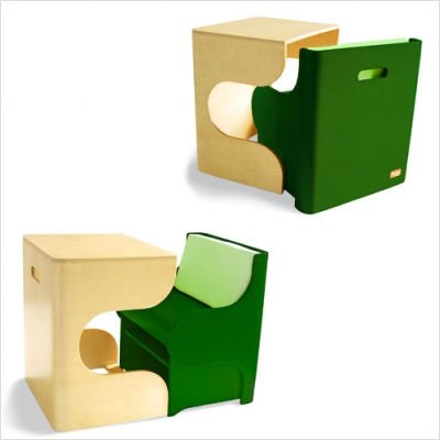 Bundle-10 Klick Desk and Cube Chair in Green (Set of 2)