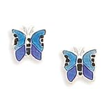 Blue Butterfly Sterling Silver Stud Post Earrings