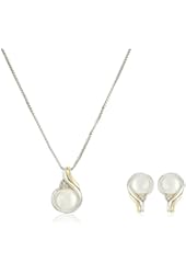 Sterling Silver, 14k Yellow Gold, Freshwater Cultured Pearl and Diamond Accent Jewelry Set
