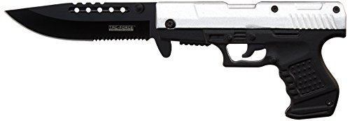 TAC Force TF-756 Series Pistol-Style Assisted Opening Folding Knife, Black Blade, 4-1/2-Inch Closed
