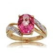 3.5CT Pink Topaz & Diamond Ring Set in 14K Solid Yellow & White Gold 