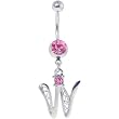 Passion Pink Jeweled INITIAL Dangle Belly Ring - LETTER "W"