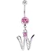 Passion Pink Jeweled Initial Dangle Belly Ring - Letter W