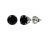 10k White Gold Round Black Onyx Gemstone Earring Studs (6mm, 1.50 cttw)