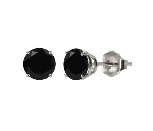 10k White Gold Round Black Onyx Gemstone Earring Studs (6mm, 1.50 cttw)