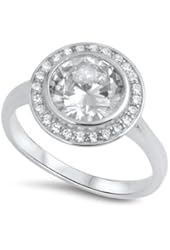 925 Sterling Silver Simulated Diamond Classic Round Halo Ring 13MM