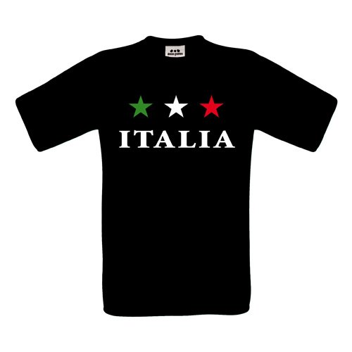 Italia Kids – Kinder T-Shirt – Italia Schriftzug mit 3 Sternen Grün-Weiß-Rot – Textil black / Motiv farbig Gr. 122/128