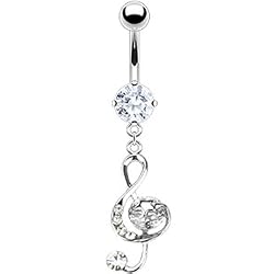 Clear Cubic Zirconia Clef Music Note Belly Ring