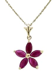 14k Gold Flower Pendant Necklace with Genuine Rubies