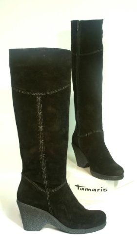 Tamaris Damen Leder Langschaft Stiefel schwarz Gr. 41