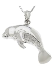 Solid 0.925 Sterling Silver Manatee Charm Pendant Necklace