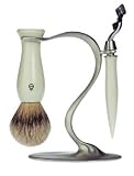 eShave S-Style Nickel Plated White Razor & Shaving Brush Set