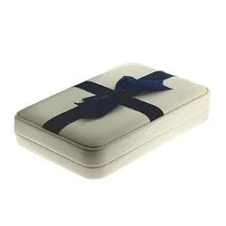 Necklace Gift Box - White Leatherette with Blue Satin Bow