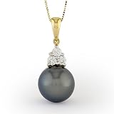 1/4 Carat Diamond 11mm Black Tahitian Pearl Pendant in Yellow and White Gold