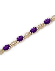 14K Yellow Gold Oval Amethyst and Diamond Bracelet