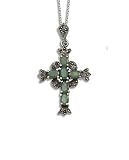 070. Silver Green and Marcasite Cross Pendant