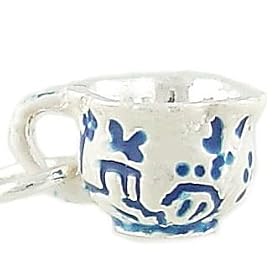 Blue Willow Tea Cup Vintage Style 925 Sterling Silver and Enamel Traditional Charm or Pendant