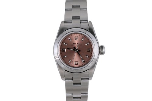Rolex Ladies Stainless Steel Oyster Perpetual No-Date Salmon Dial