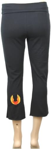 Embroidered Heart Wings Capri Pants - Black, Medium