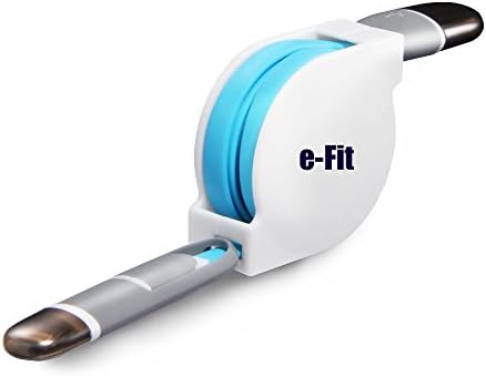 E-FIT Retractable 2-IN-I Apple Certified Lighting and Android Micro USB 2IN1 Safe Charge Speed Data Cable (Blue)