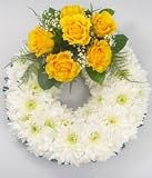 Review Post-a-Rose  / White with Yellow Sympathy Wreath